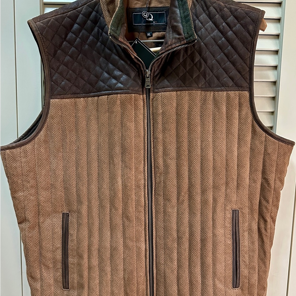 Q by Flynt Quilted Leather Suede Vest NWT